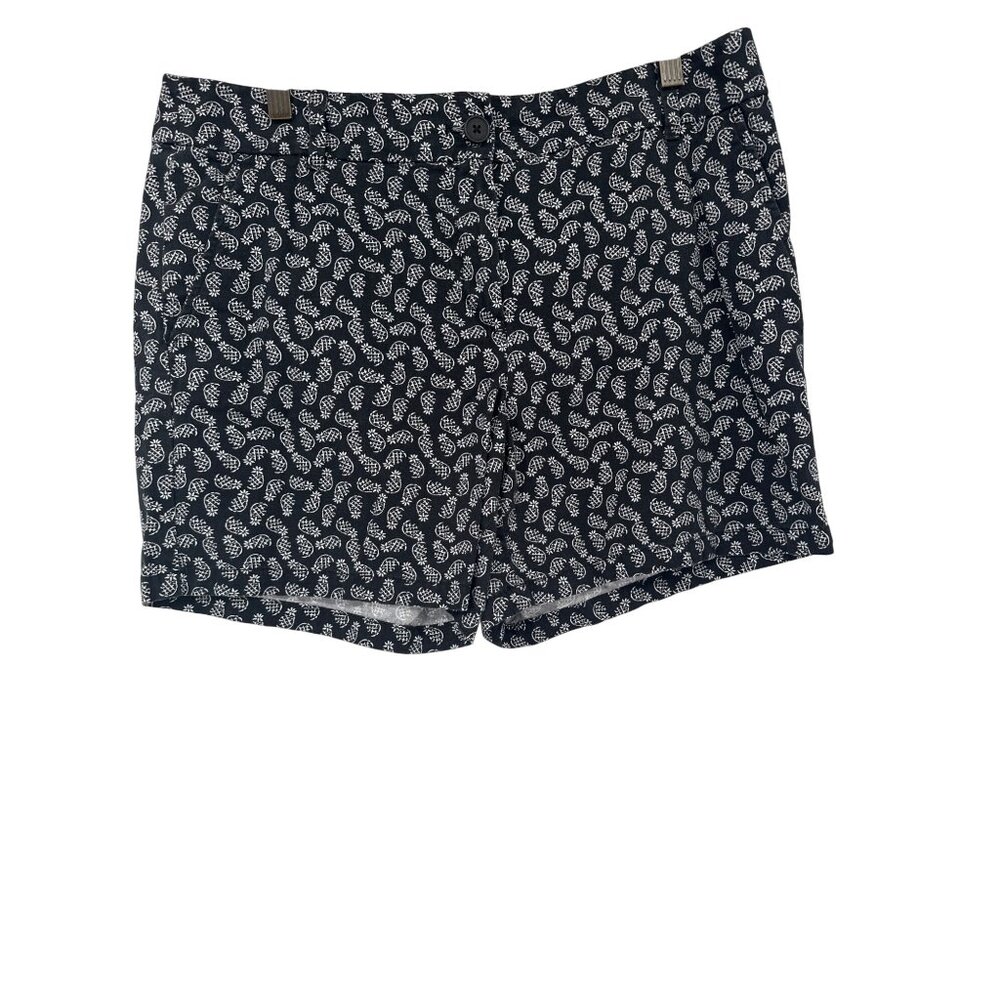 Loft  Womens 6" Short Black Pineapple Print  Size 10 100% Cotton Casual Summer